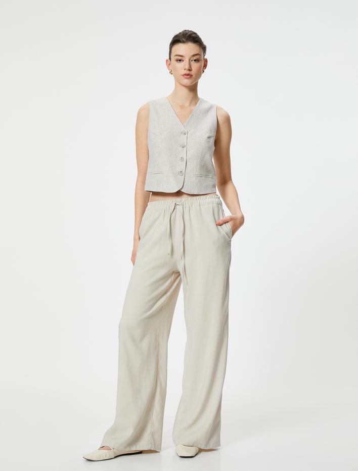  Palazzo Pantolon Beli Lastikli Rahat Kesim