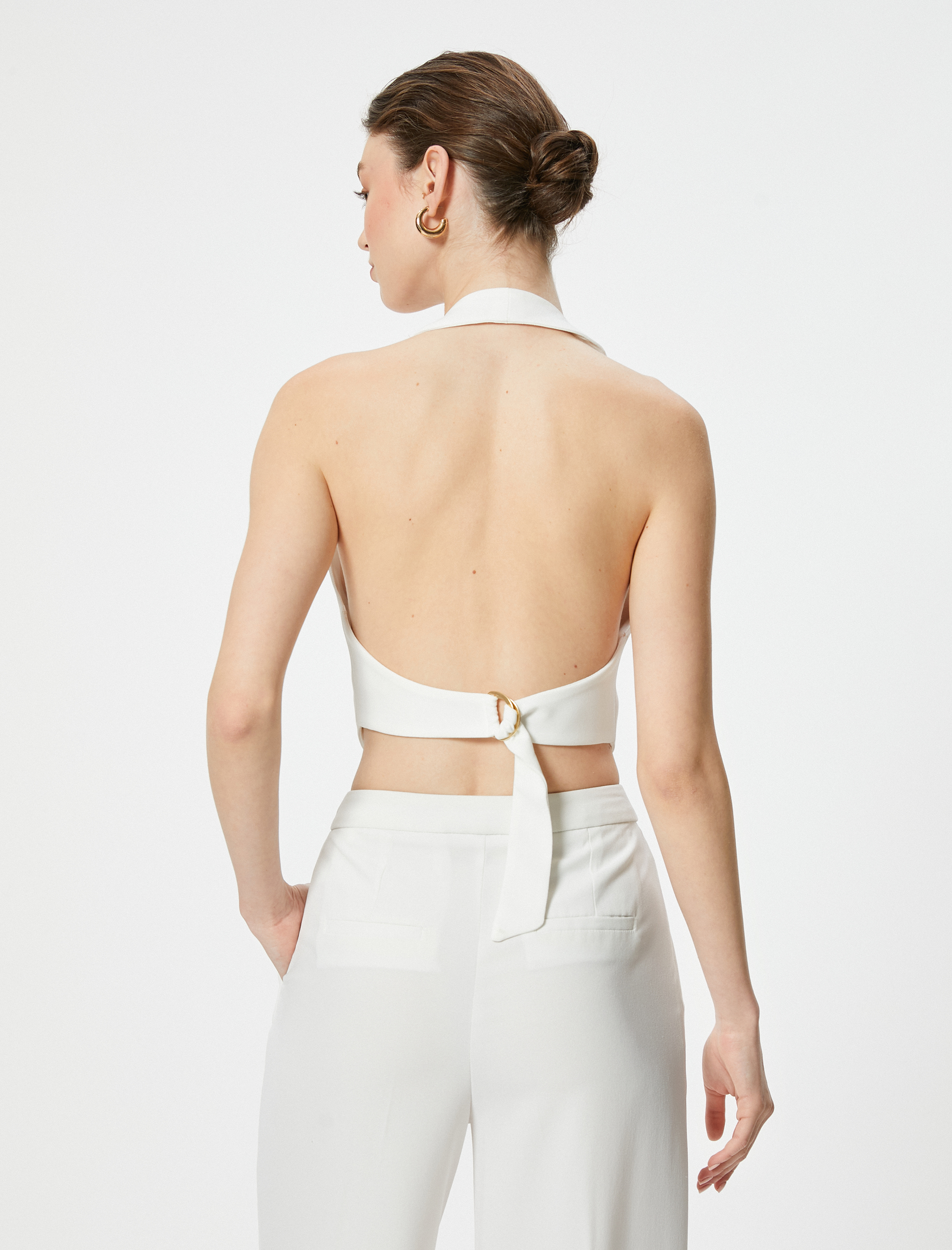   Crop Yelek V Yaka Düğmeli Standart Kesim