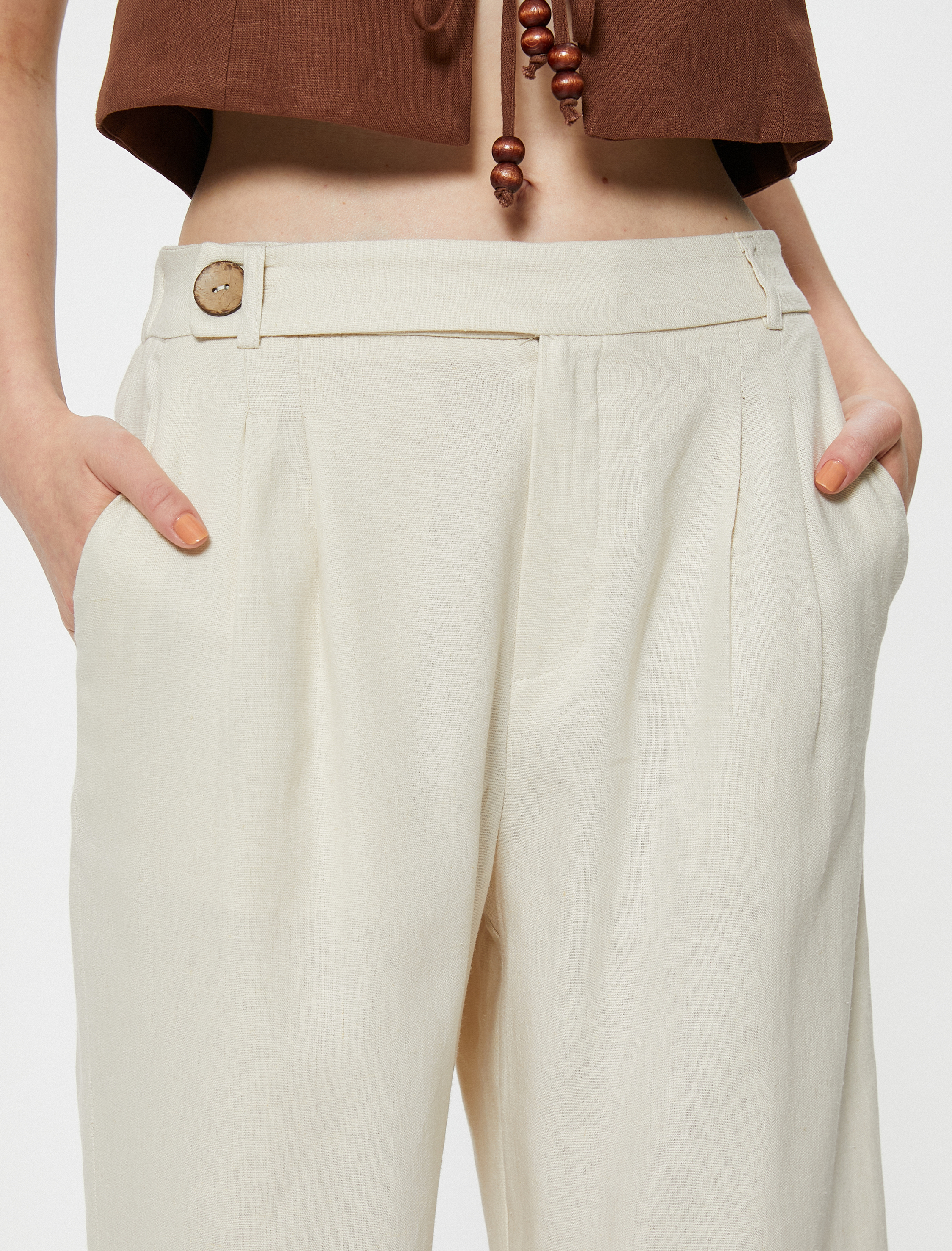   Keten Pantolon Bol Paça Crop