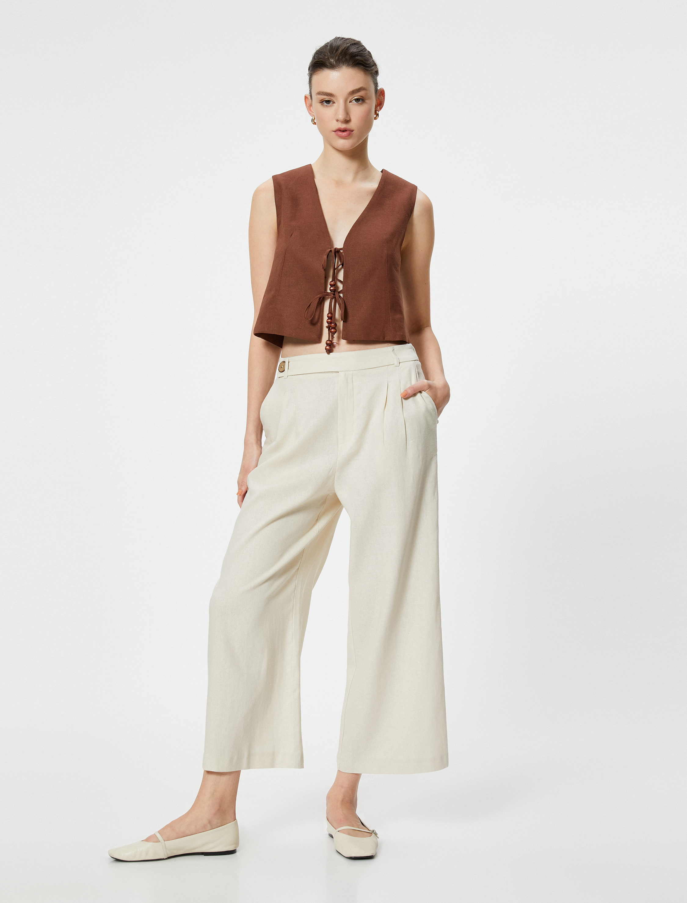   Keten Pantolon Bol Paça Crop