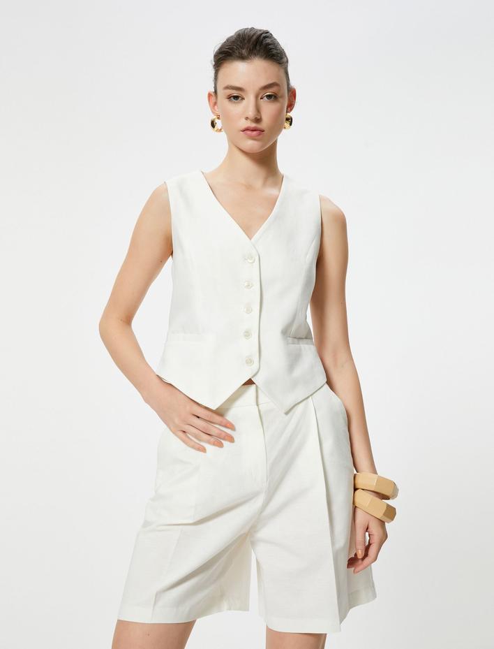  Koton X Sibil Çetinkaya - Pileli Keten Karışımlı Şort