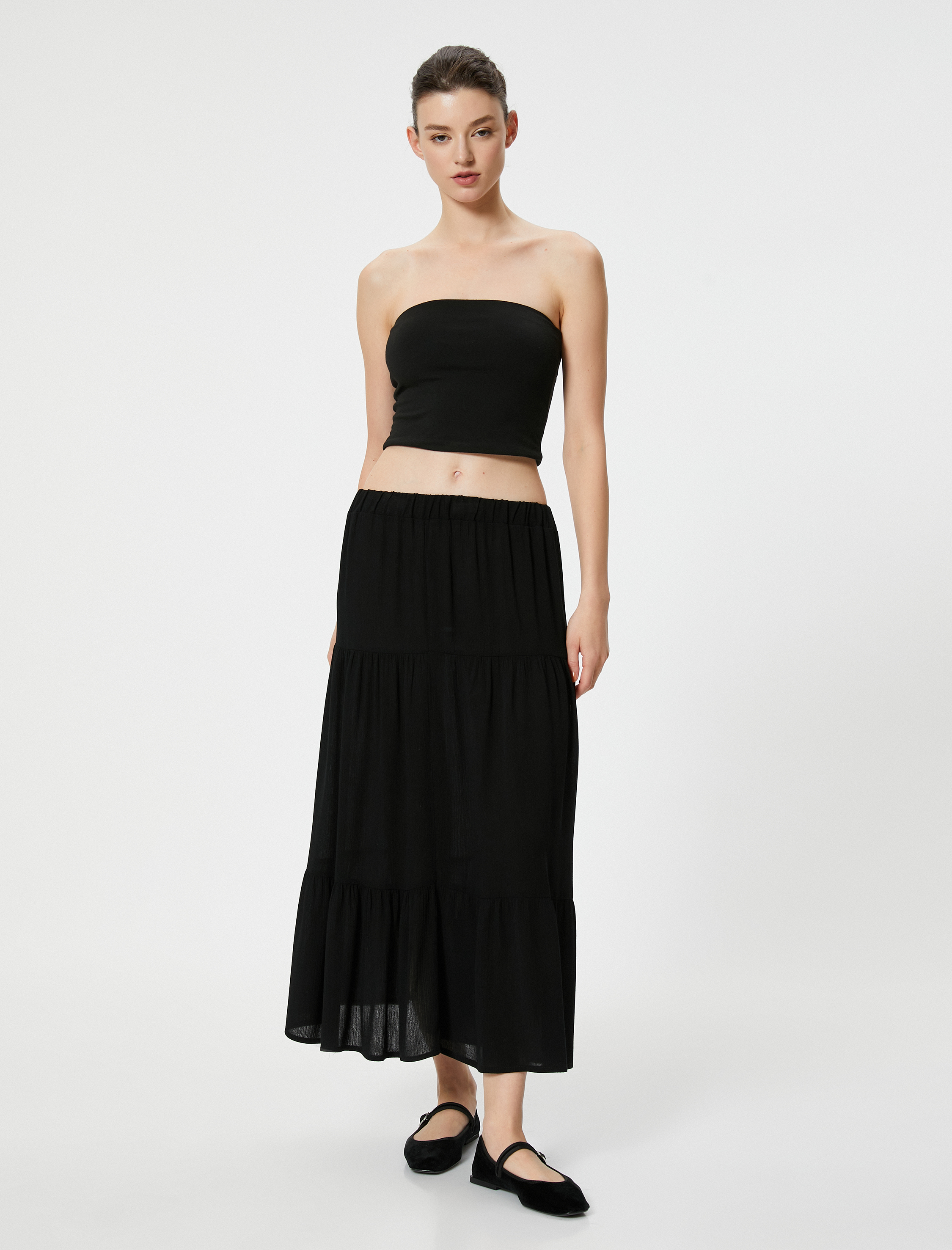   Kloş Midi Etek Beli Lastikli Viskon Kumaş