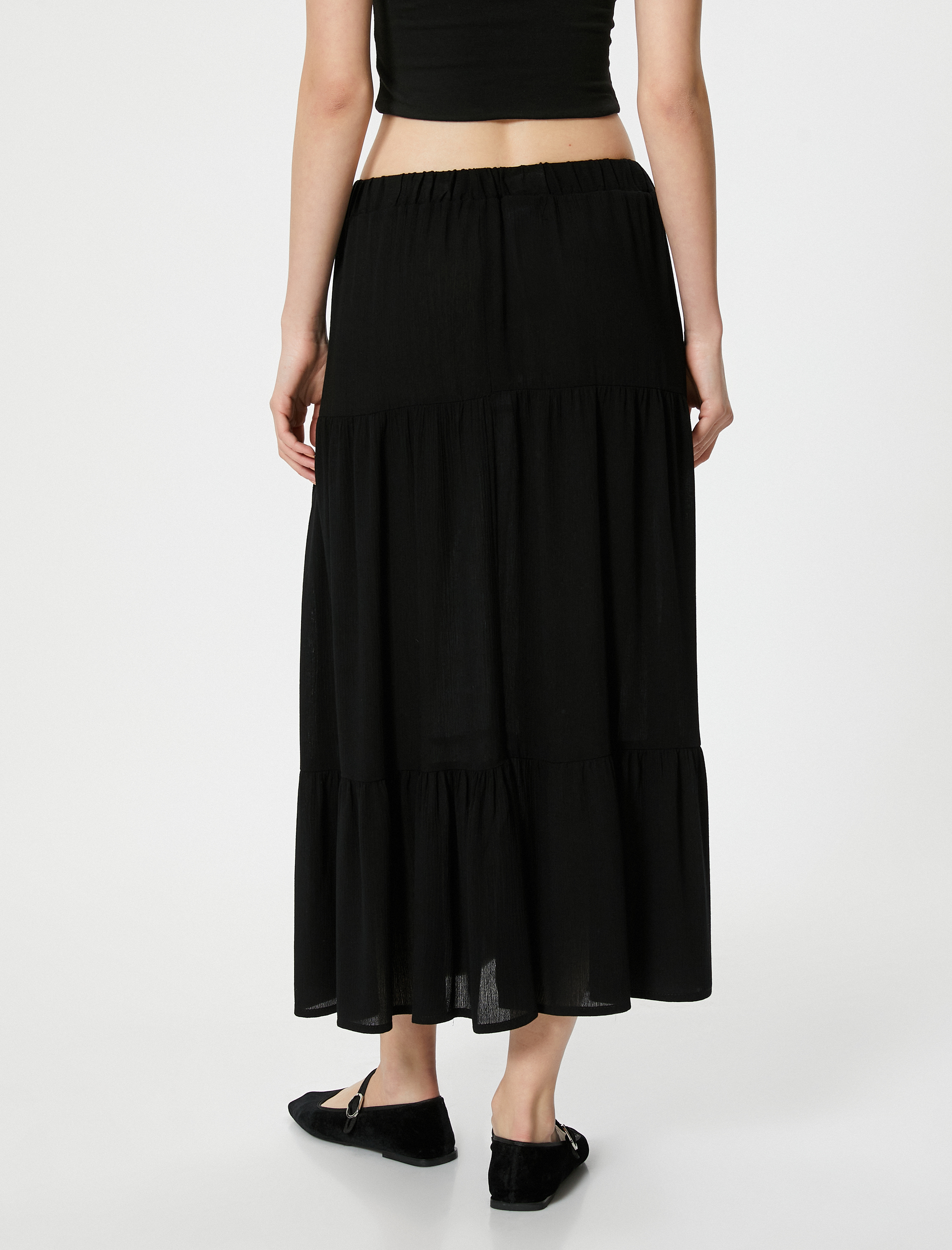   Kloş Midi Etek Beli Lastikli Viskon Kumaş