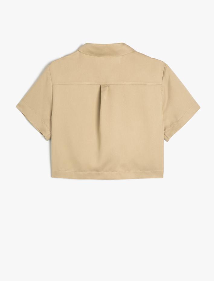  Modal Kumaş Crop Gömlek Kargo Cepli Metal Aksesuar Detaylı