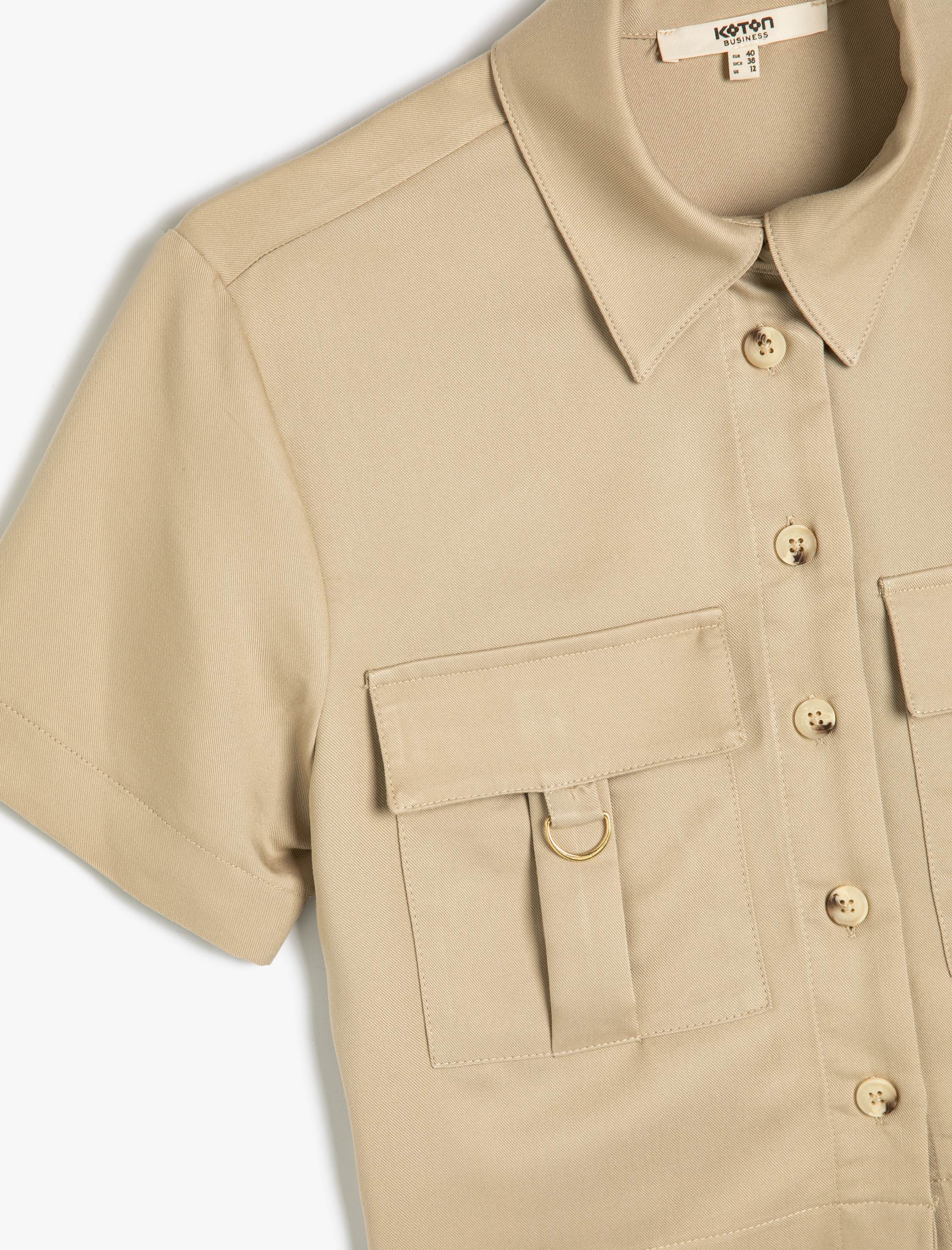   Modal Kumaş Crop Gömlek Kargo Cepli Metal Aksesuar Detaylı