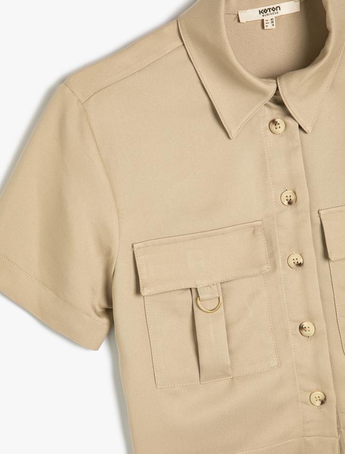  Modal Kumaş Crop Gömlek Kargo Cepli Metal Aksesuar Detaylı