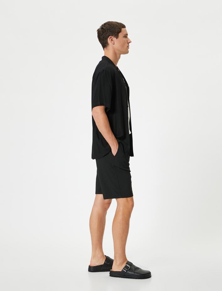  Slim Fit Şort Bermuda Chino Beli Bağcıklı Cep Detaylı