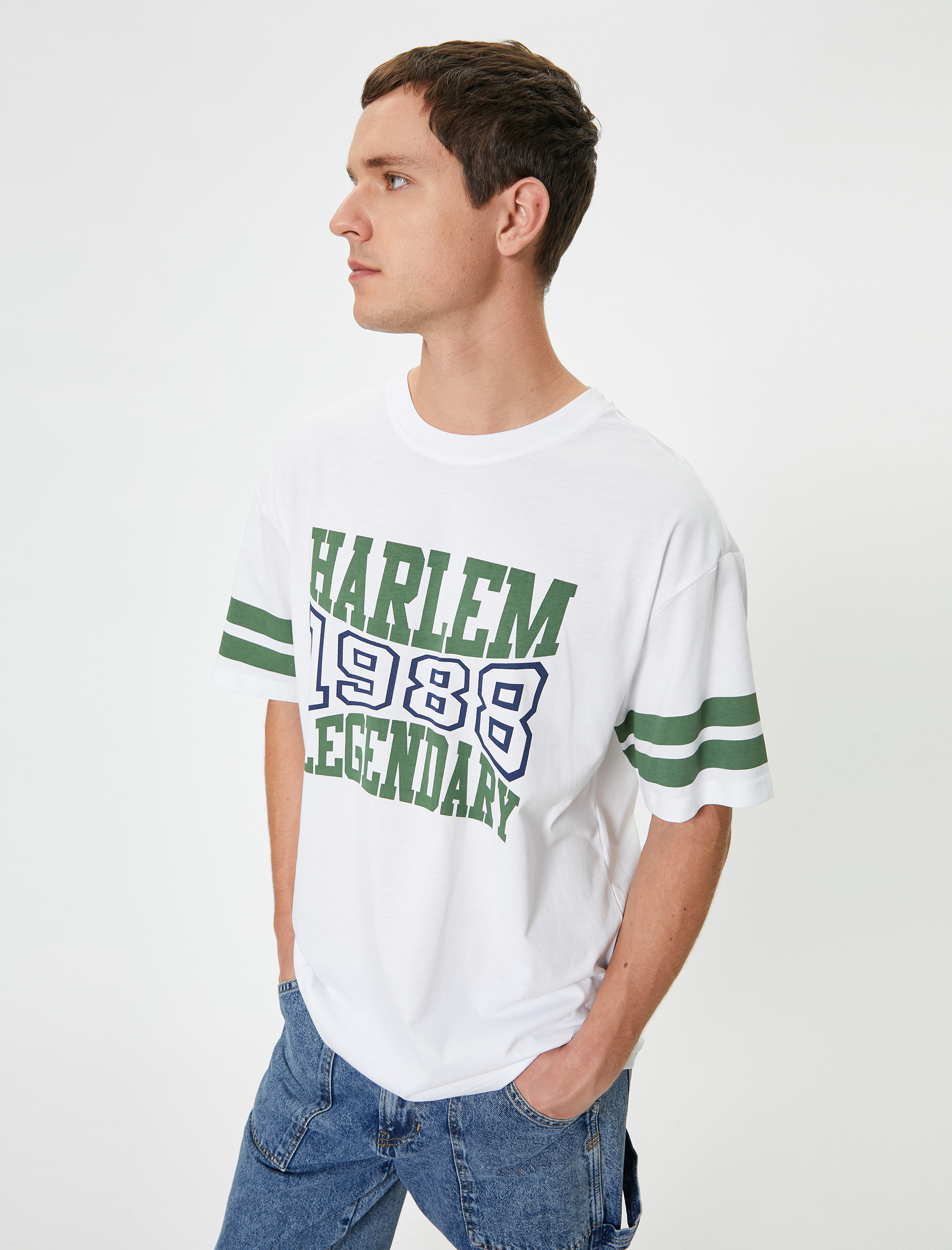   Oversize Tişört Slogan Baskılı Bisiklet Yaka Kısa Kollu Pamuklu