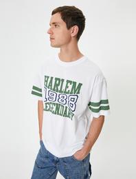 Oversize Tişört Slogan Baskılı Bisiklet Yaka Kısa Kollu Pamuklu