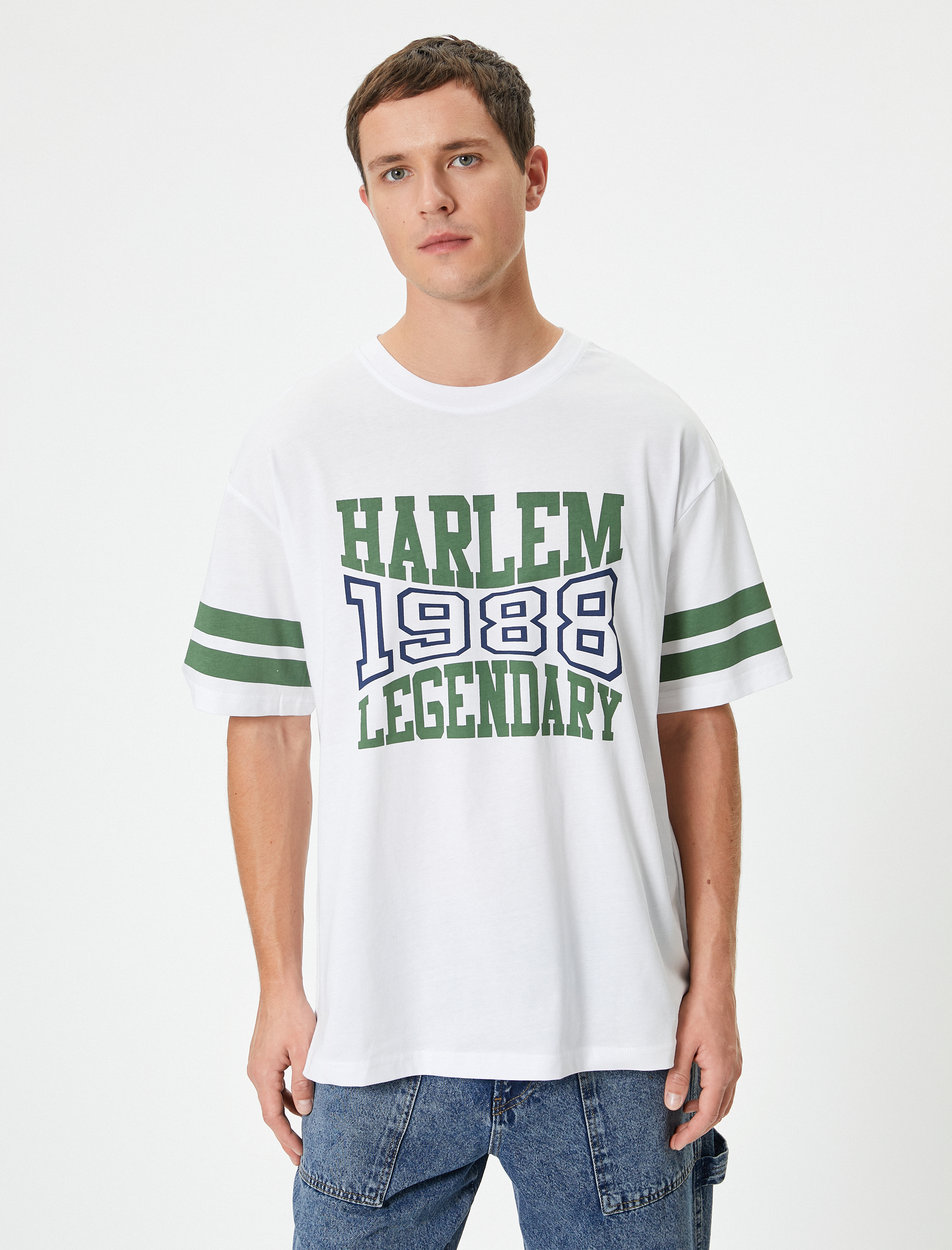   Oversize Tişört Slogan Baskılı Bisiklet Yaka Kısa Kollu Pamuklu