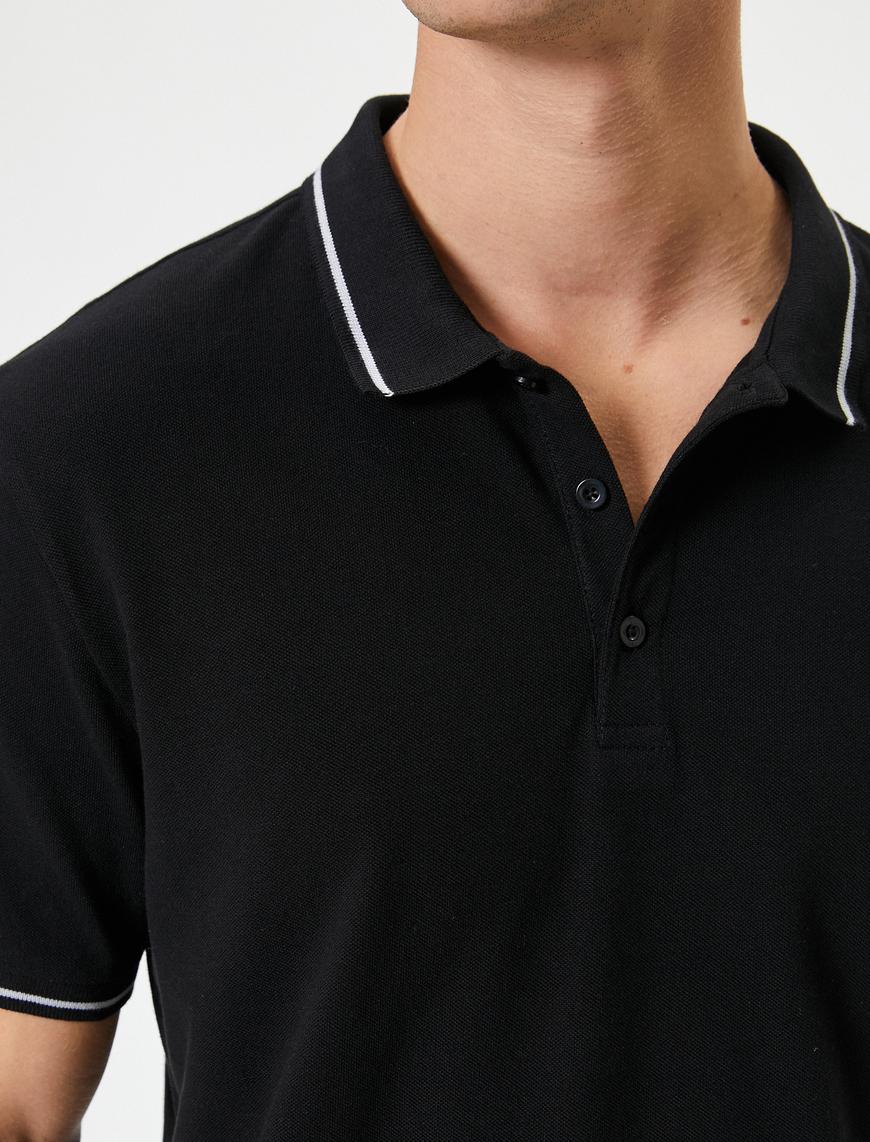   Slim Fit Polo Tişört Kısa Kollu Çizgi Detaylı Pamuklu