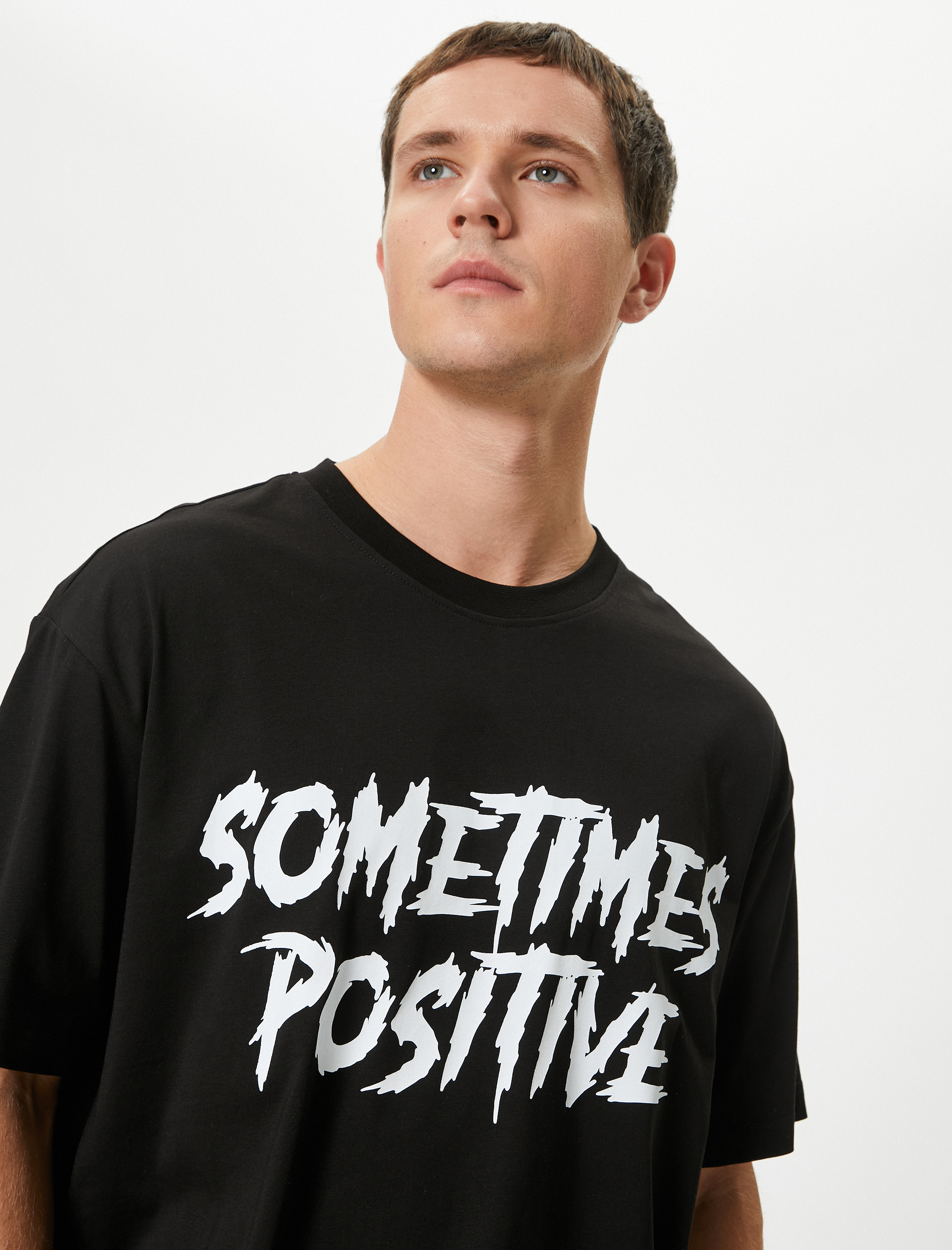   Oversize Tişört Slogan Baskılı Bisiklet Yaka Kısa Kollu Pamuklu