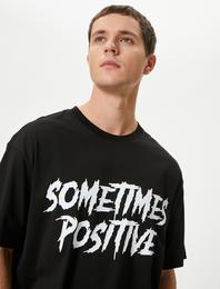 Oversize Tişört Slogan Baskılı Bisiklet Yaka Kısa Kollu Pamuklu