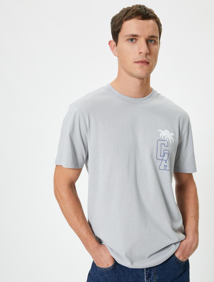  Baskılı Tişört Kısa Kollu Bisiklet Yaka Pamuklu