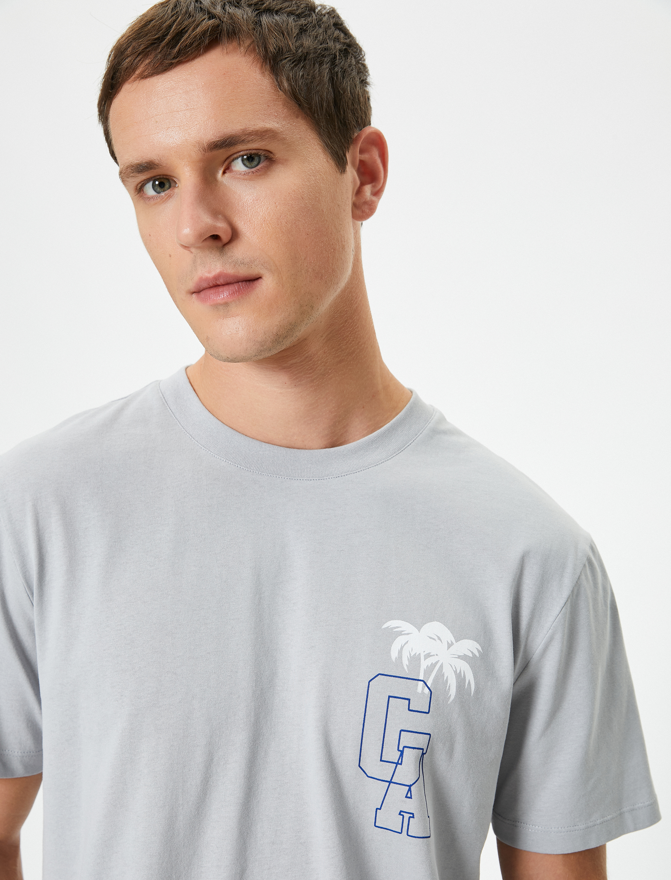   Baskılı Tişört Kısa Kollu Bisiklet Yaka Pamuklu