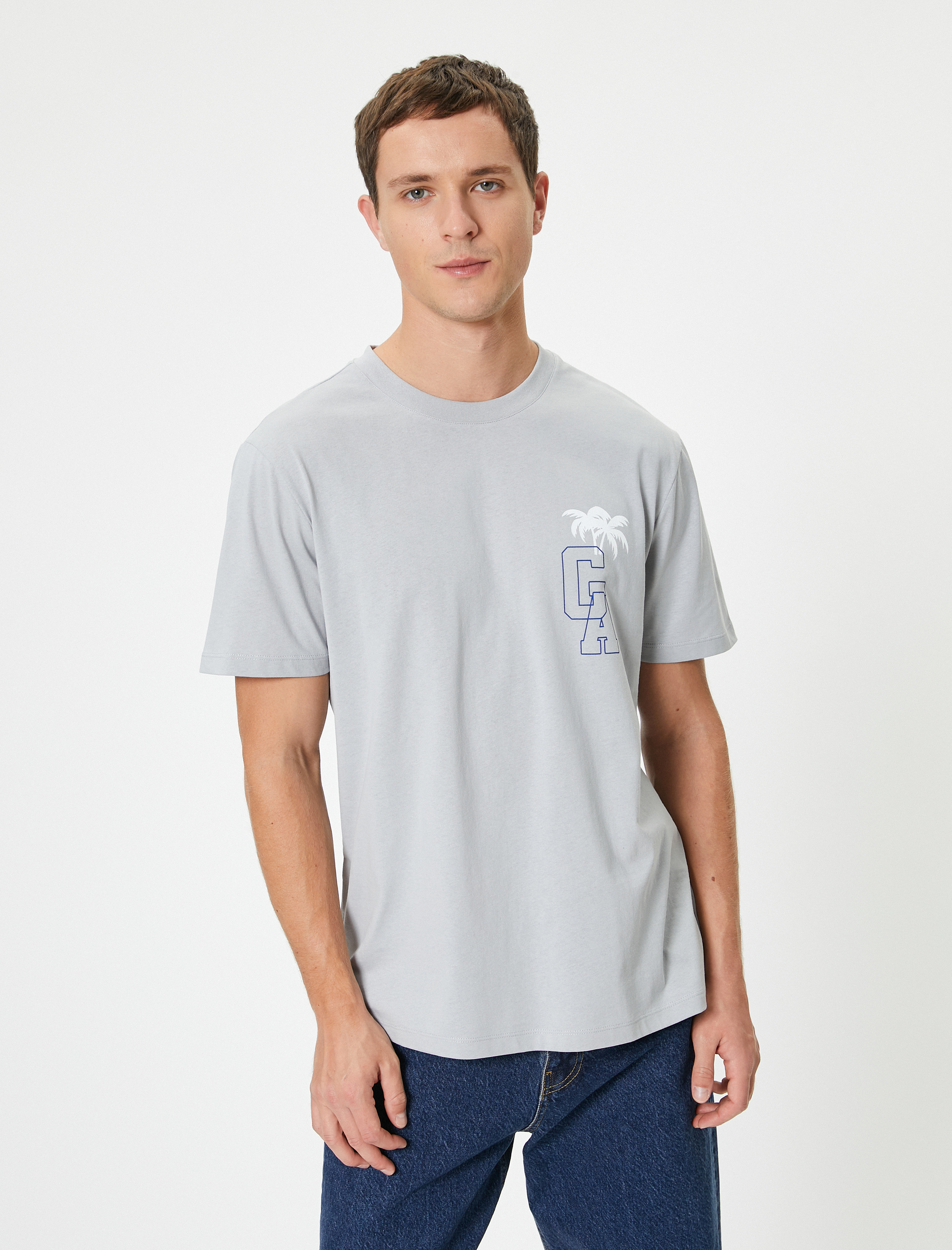   Baskılı Tişört Kısa Kollu Bisiklet Yaka Pamuklu