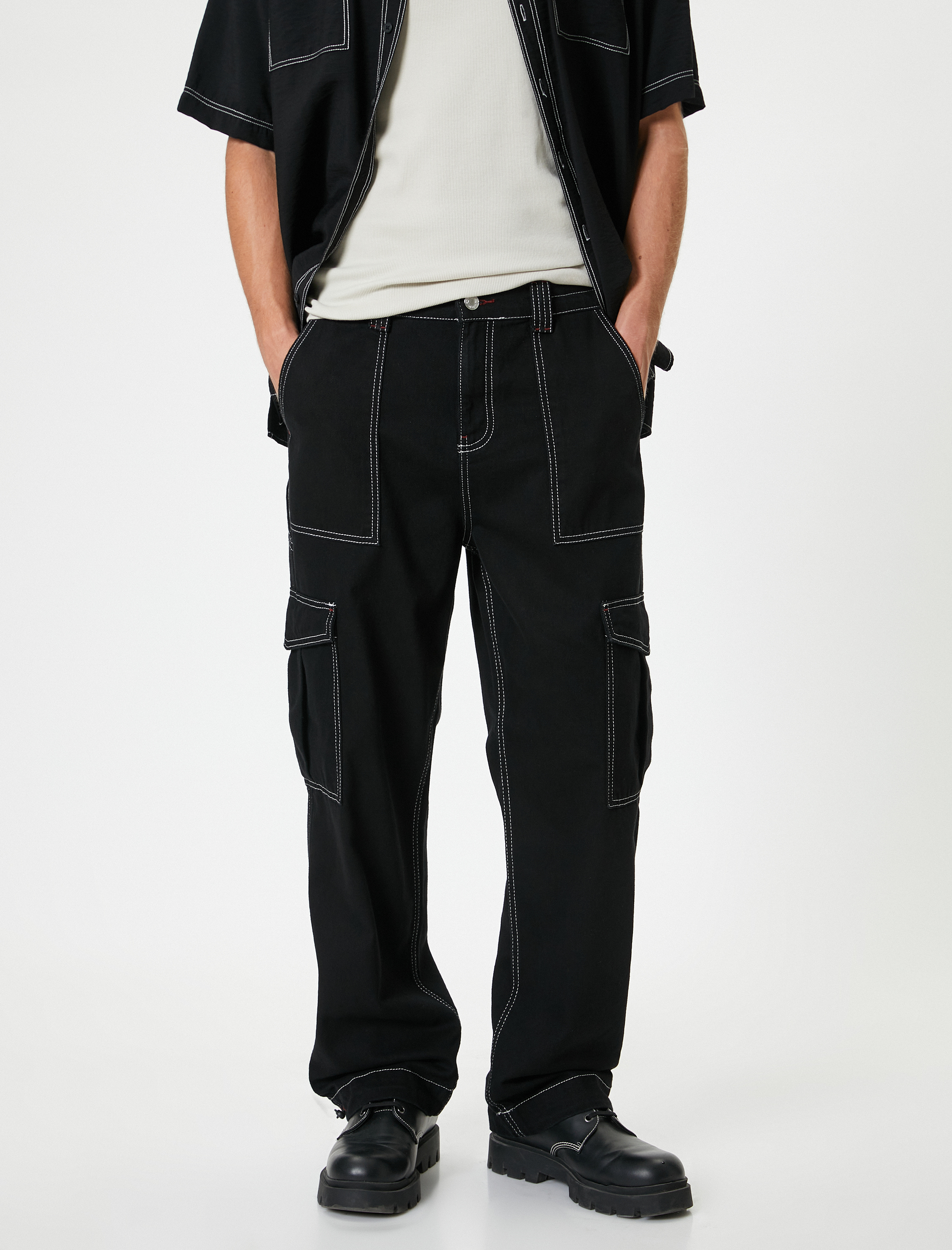   Bol Paça Oversize Paraşüt Kargo Kot Pantolon