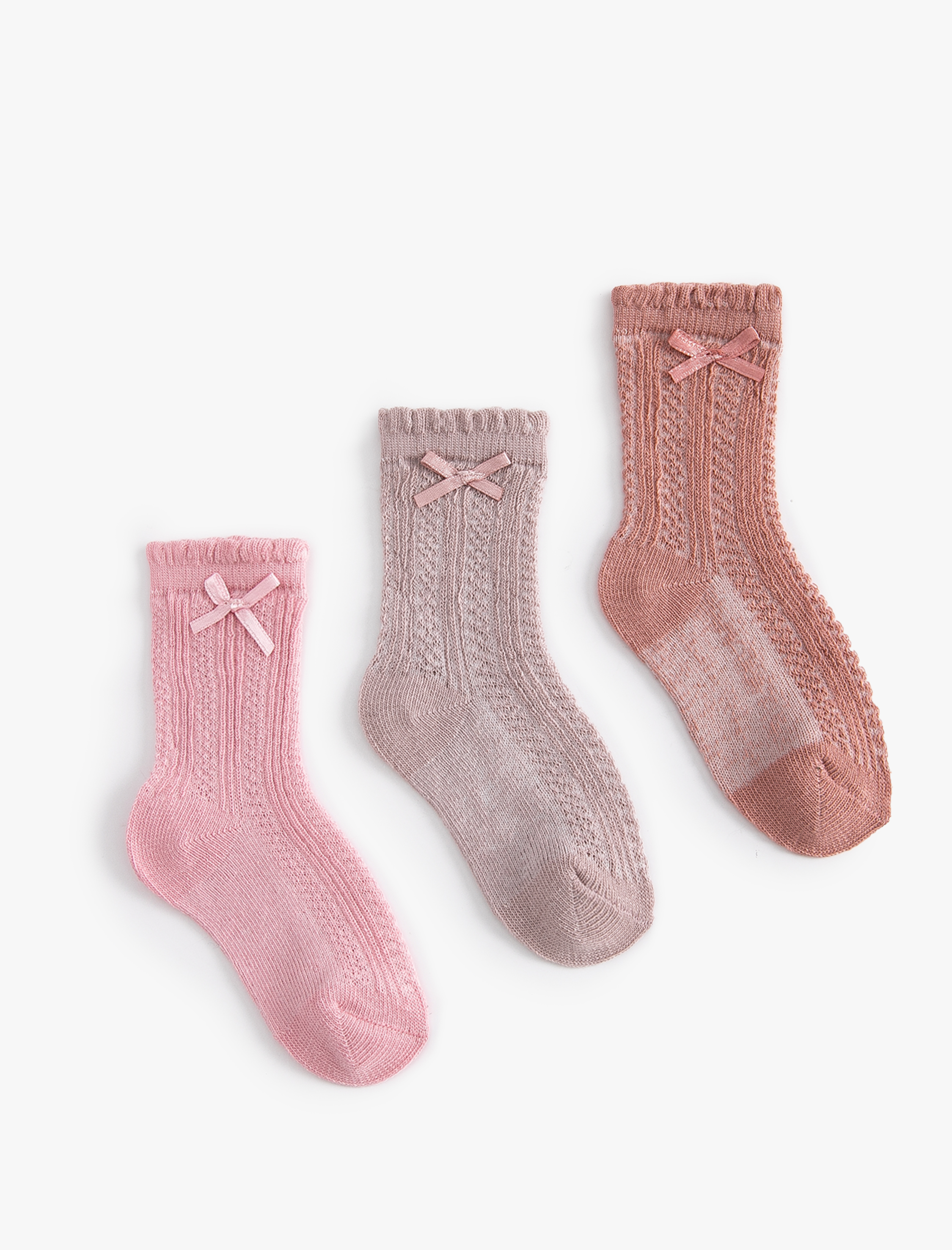  Kız Bebek 3'lü Fiyonklu  Çorap Seti Dokulu Çok Renkli