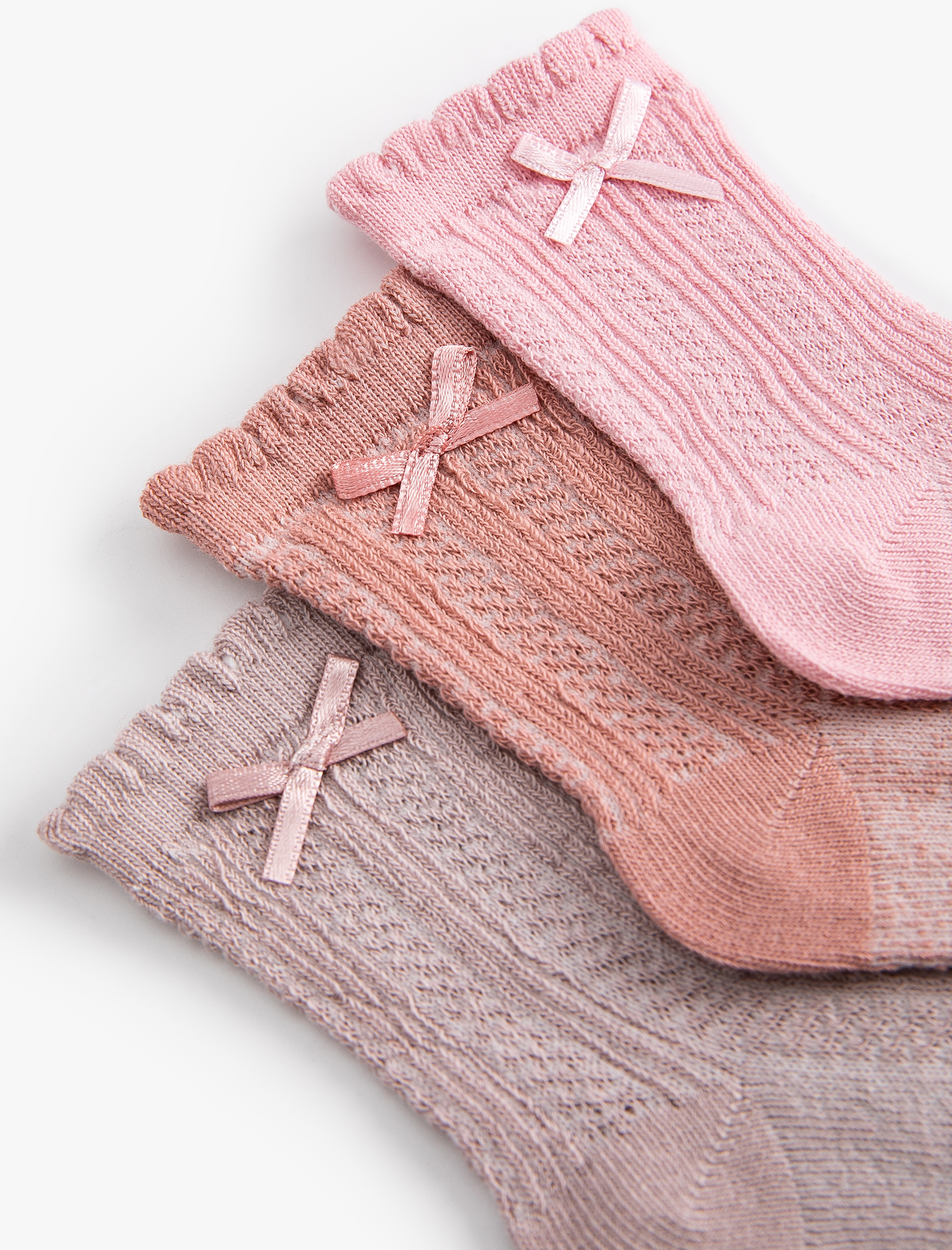  Kız Bebek 3'lü Fiyonklu  Çorap Seti Dokulu Çok Renkli