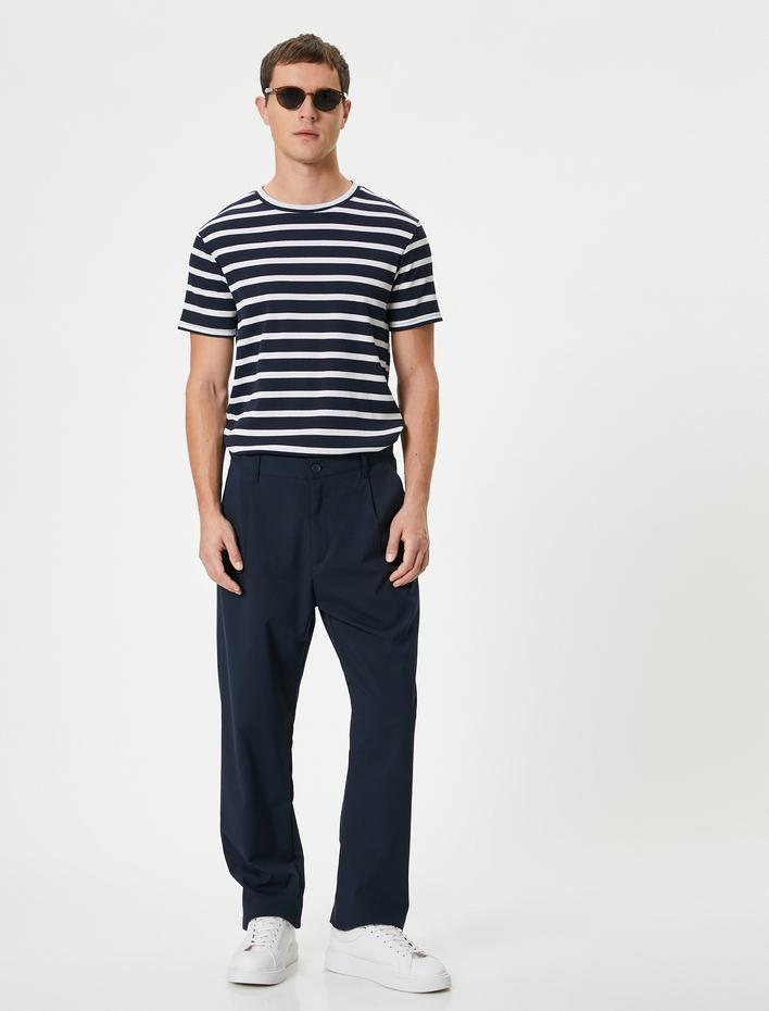  Kısa Kollu Bisiklet Yaka Slim Fit Çizgili Tişört