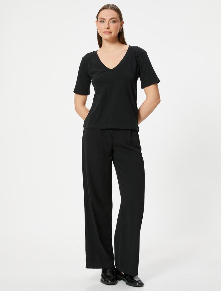  Basic Tişört Kısa Kollu V Yaka Pamuklu