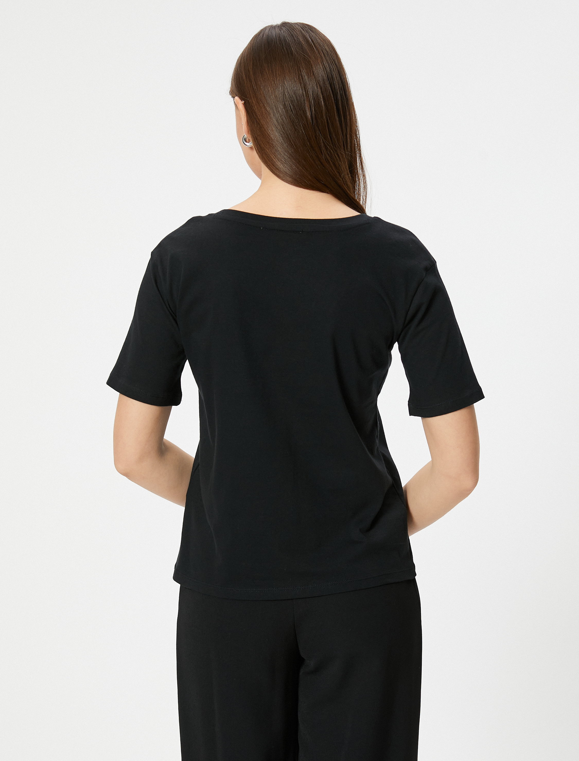   Basic Tişört Kısa Kollu V Yaka Pamuklu