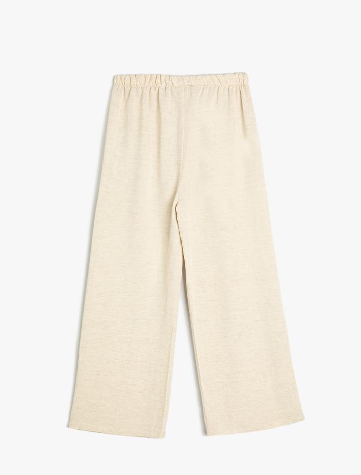 Kız Çocuk Basic Pantolon İspanyol Paça Keten Karışımlı