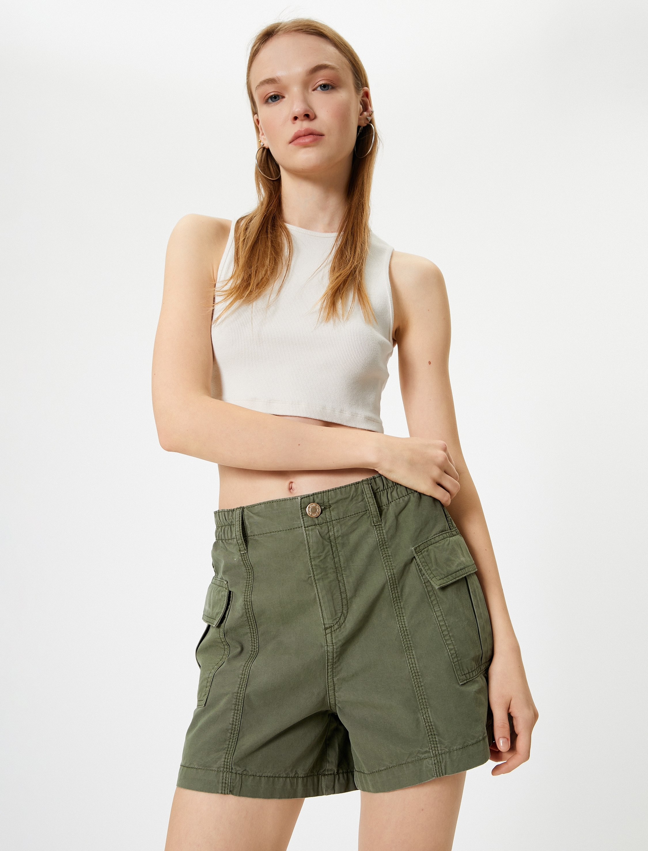   Kargo Şort Cep Detaylı Düğmeli Pamuklu