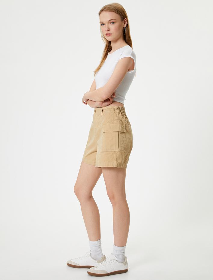  Kargo Şort Cep Detaylı Düğmeli Pamuklu