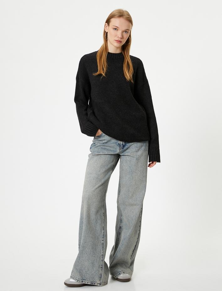  Triko Tunik Bisiklet Yaka Uzun Kollu Akrilik Karışımlı