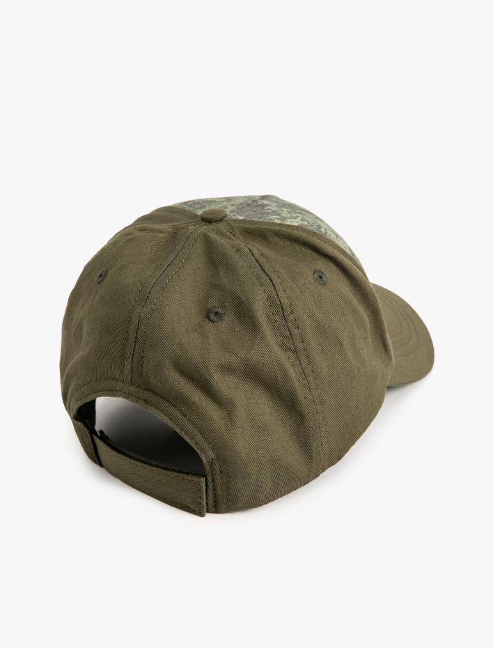 Erkek Kep Şapka Kamuflaj Desenli Slogan Baskılı Pamuklu