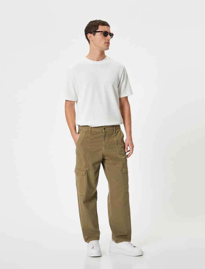  Kargo Pantolon Cep Detaylı Düğmeli Pamuklu