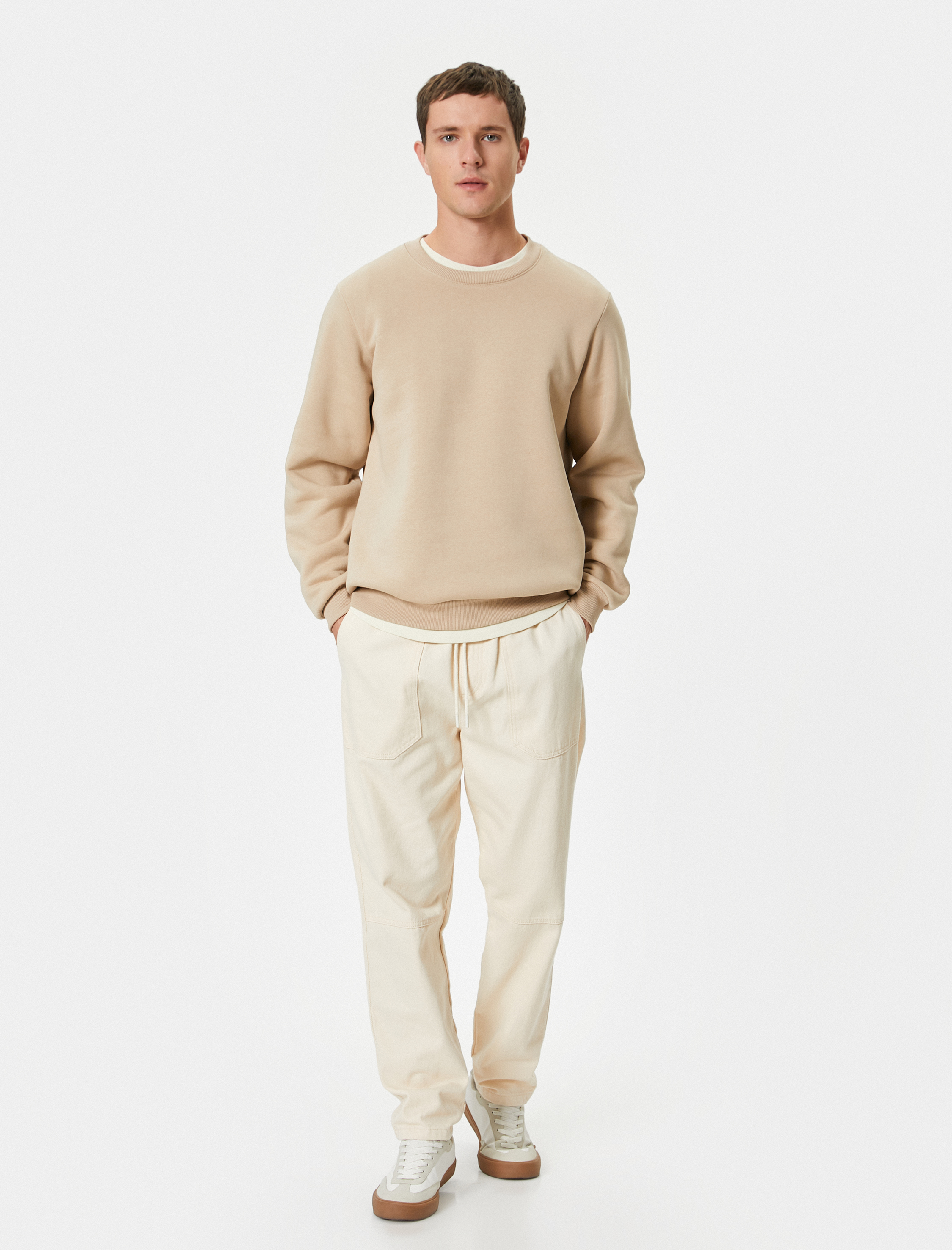   Bisiklet Yaka Sweatshirt Basic Uzun Kollu Şardonlu