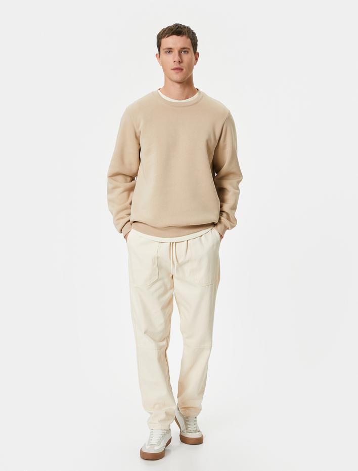  Bisiklet Yaka Sweatshirt Basic Uzun Kollu Şardonlu