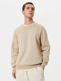 Bisiklet Yaka Sweatshirt Basic Uzun Kollu Şardonlu