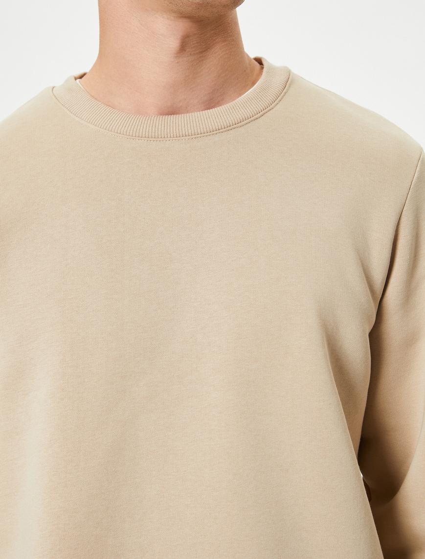   Bisiklet Yaka Sweatshirt Basic Uzun Kollu Şardonlu