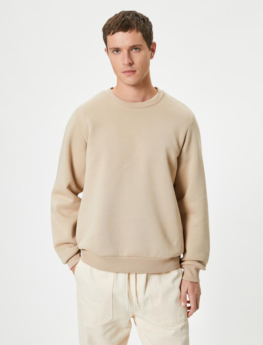   Bisiklet Yaka Sweatshirt Basic Uzun Kollu Şardonlu