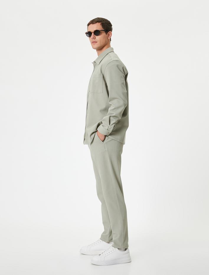  Slim Fit Pantolon Chino Bel Detaylı Cepli Pamuk Karışımlı