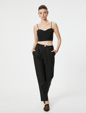 Askılı Crop Üst Kalp Yaka Pamuklu Slim Fit