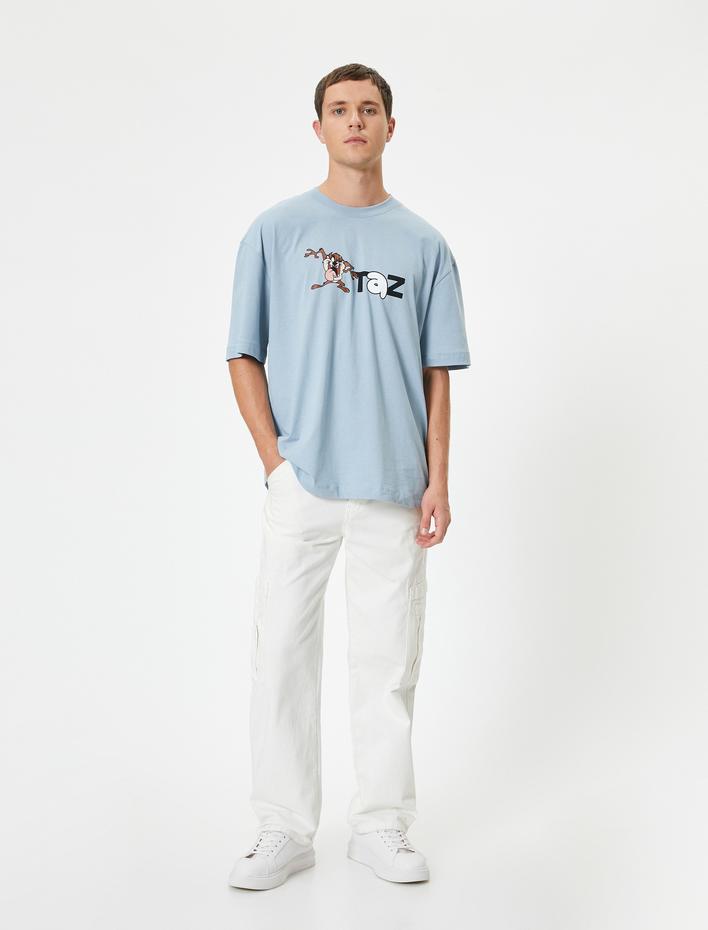  Tazmanya Canavarı Tişört Lisanslı Oversize Kısa Kollu Bisiklet Yaka Pamuklu