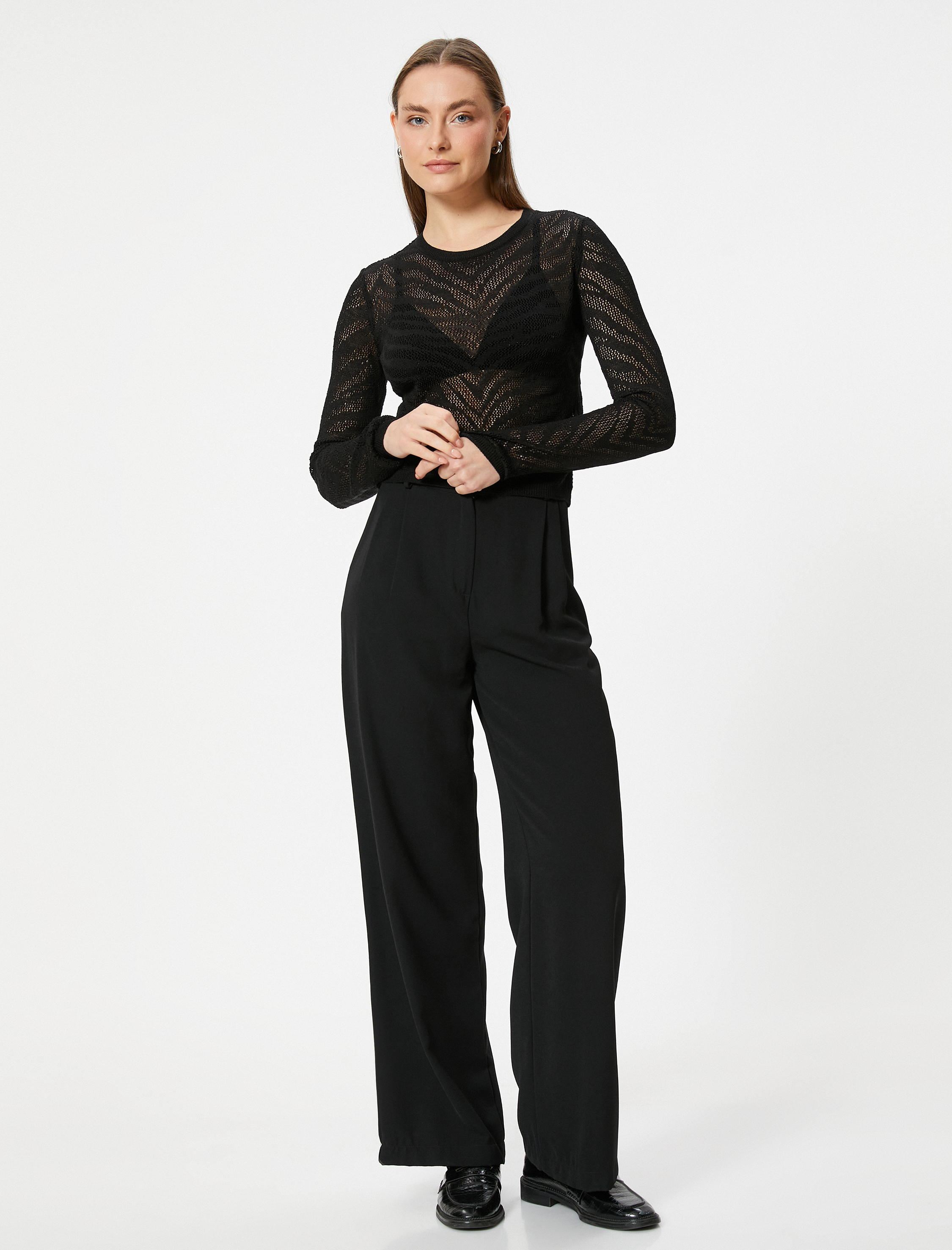   Ajurlu Triko Kazak Uzun Kollu Bisiklet Yaka