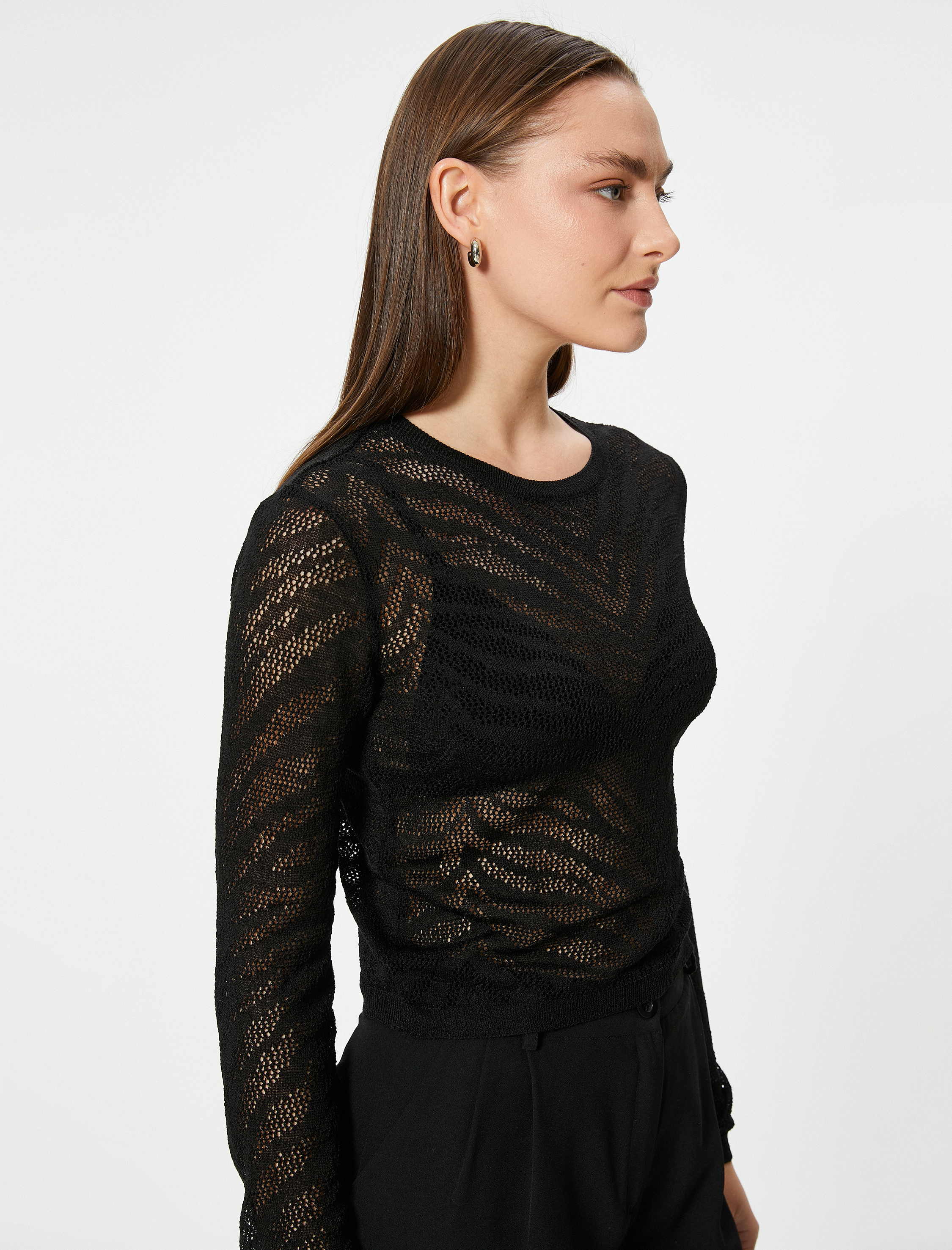   Ajurlu Triko Kazak Uzun Kollu Bisiklet Yaka