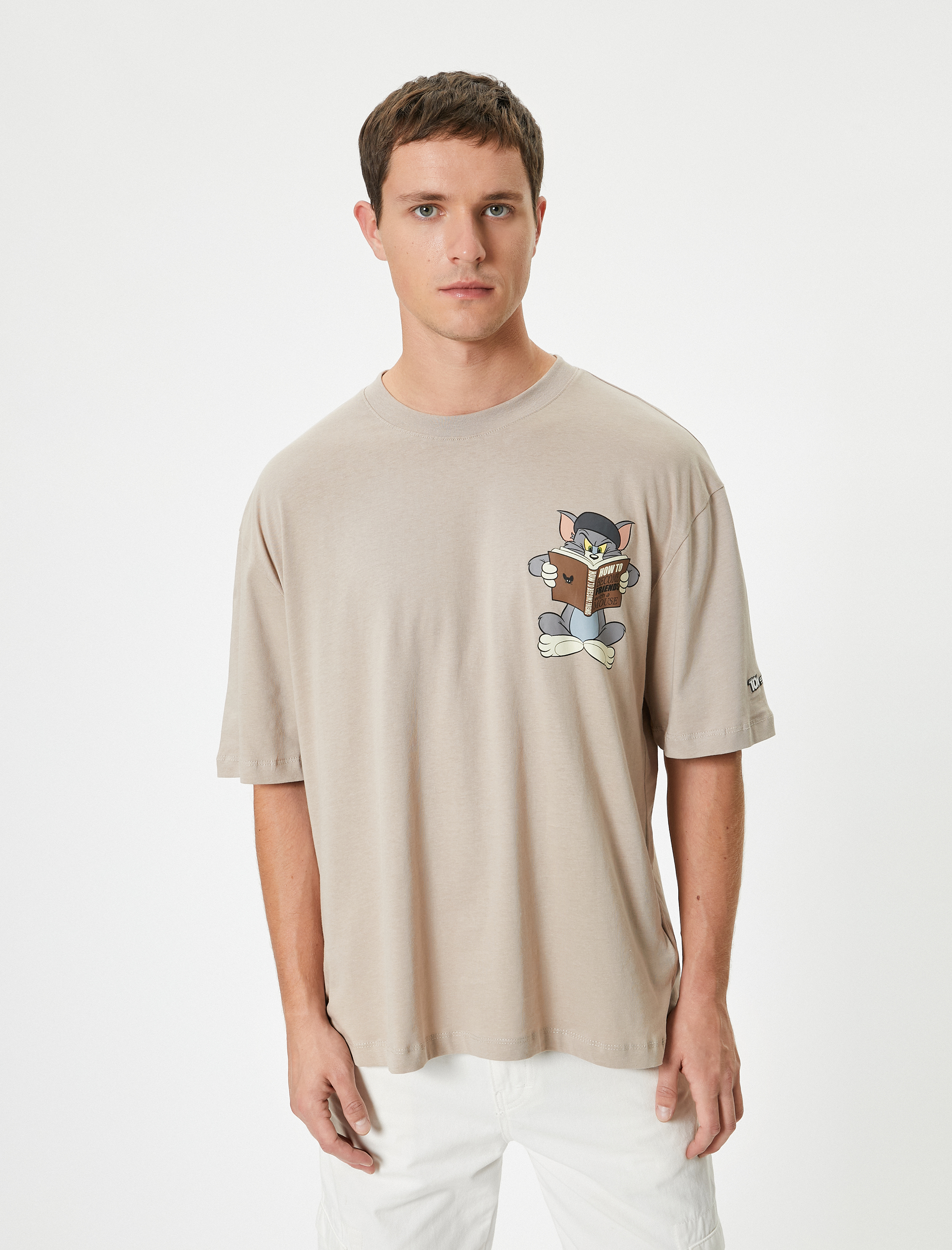   Tom ve Jerry Tişört Lisanslı Oversize Kısa Kollu Bisiklet Yaka Pamuklu