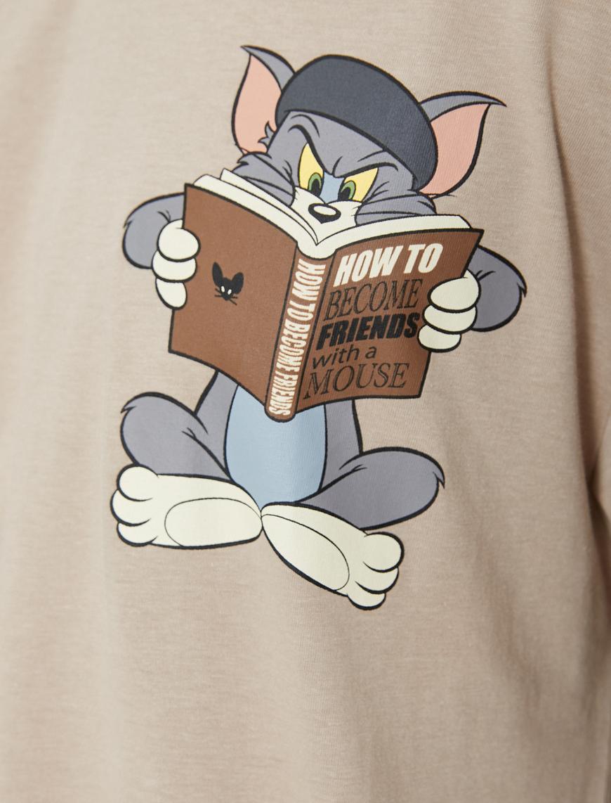   Tom ve Jerry Tişört Lisanslı Oversize Kısa Kollu Bisiklet Yaka Pamuklu