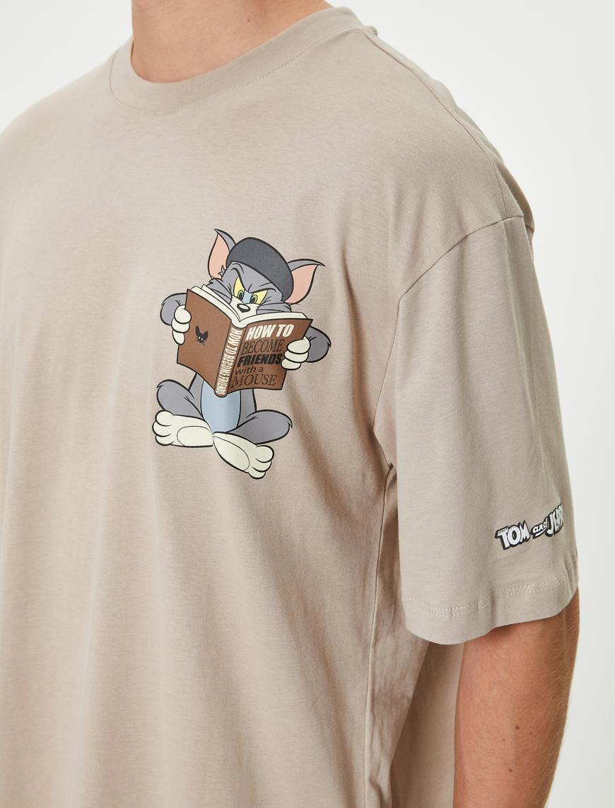   Tom ve Jerry Tişört Lisanslı Oversize Kısa Kollu Bisiklet Yaka Pamuklu