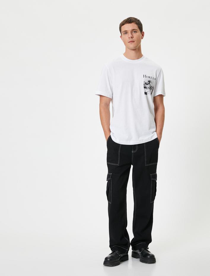  Hokusai Tişört Lisanslı Arkası Baskılı Kısa Kollu Bisiklet Yaka Pamuklu