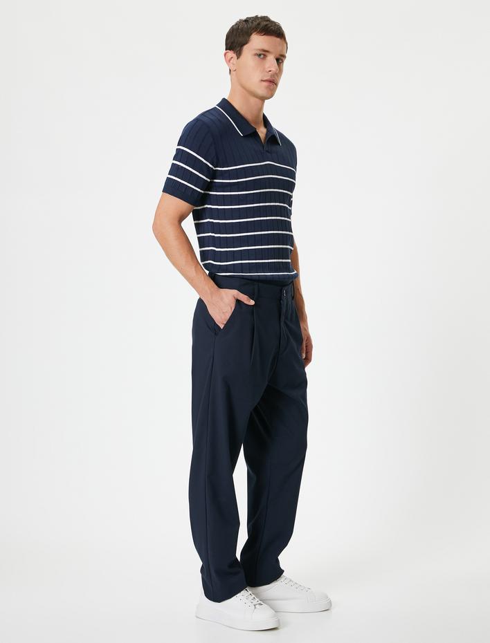  Polo Yaka Triko Tişört Kısa Kollu Dokulu Kalça Boy Regular Fit