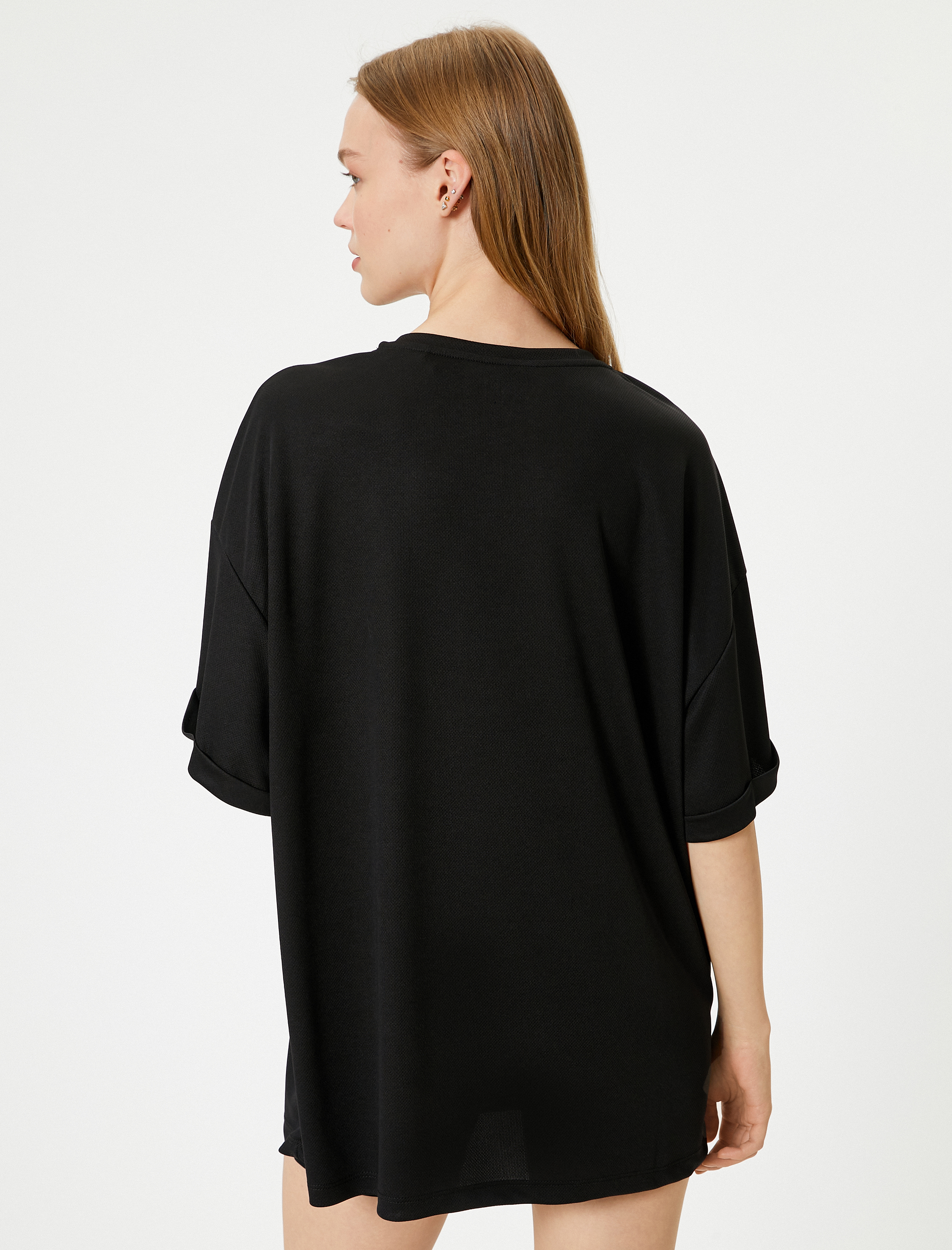   Oversize Tişört Bisiklet Yaka Slogan Baskılı Kısa Kollu