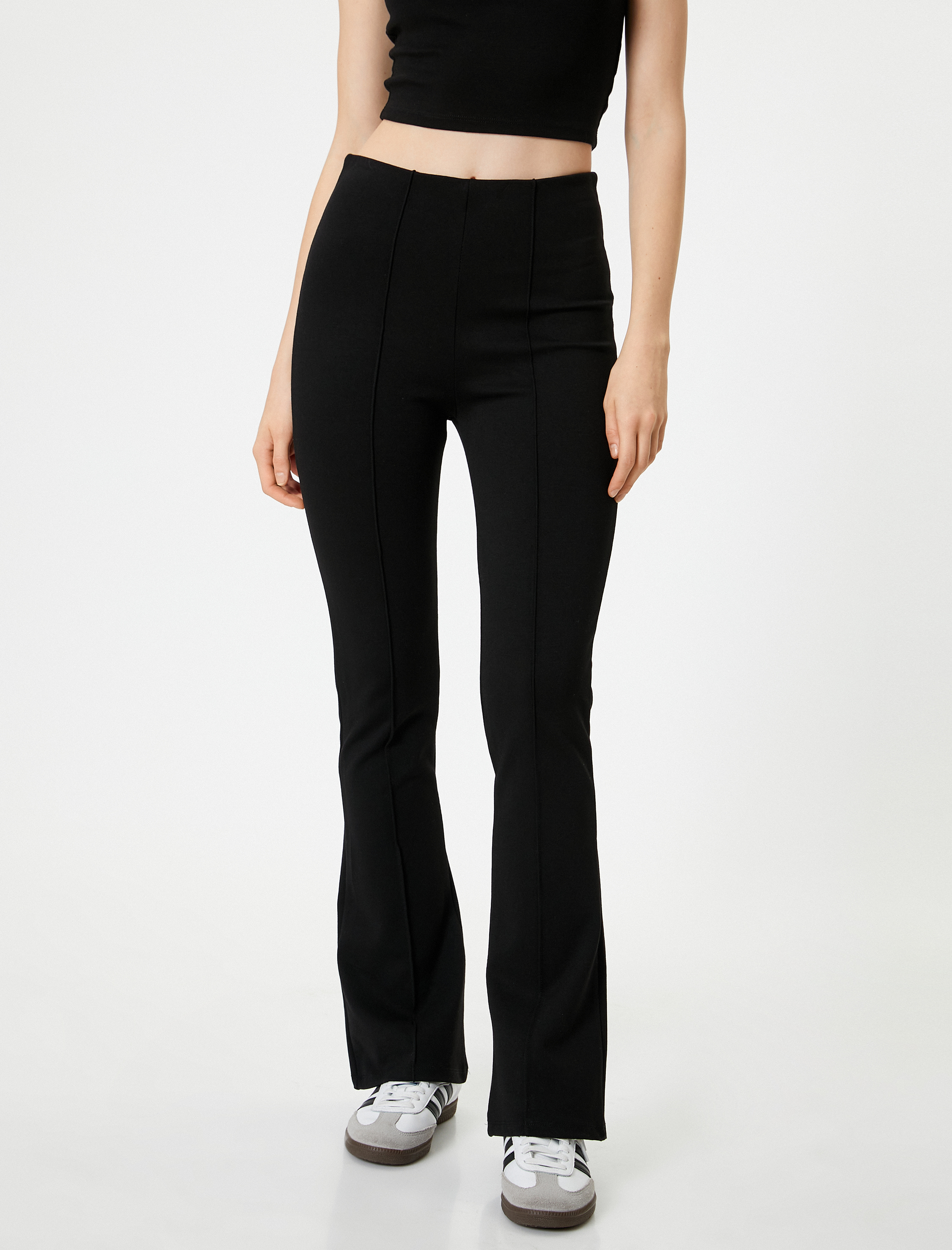   İspanyol Paça Tayt Pantolon Nervürlü Yüksek Bel Slim Fit