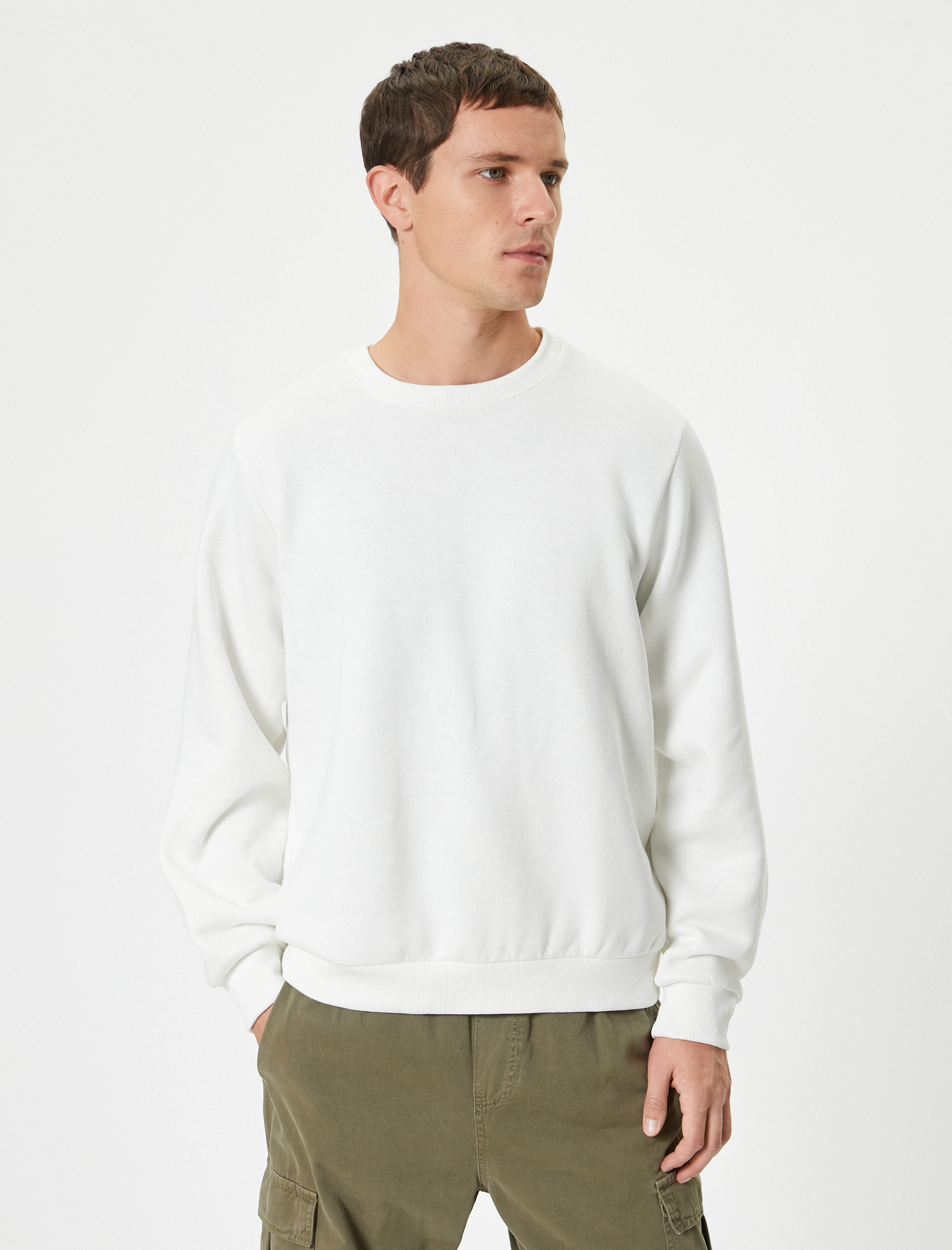   Bisiklet Yaka Sweatshirt Basic Uzun Kollu Şardonlu